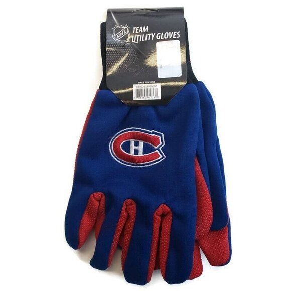 NHL Montreal Canadiens Colored Palm Utility Gloves Blue w/ Red Palm by FOCO - Picture 2 of 4